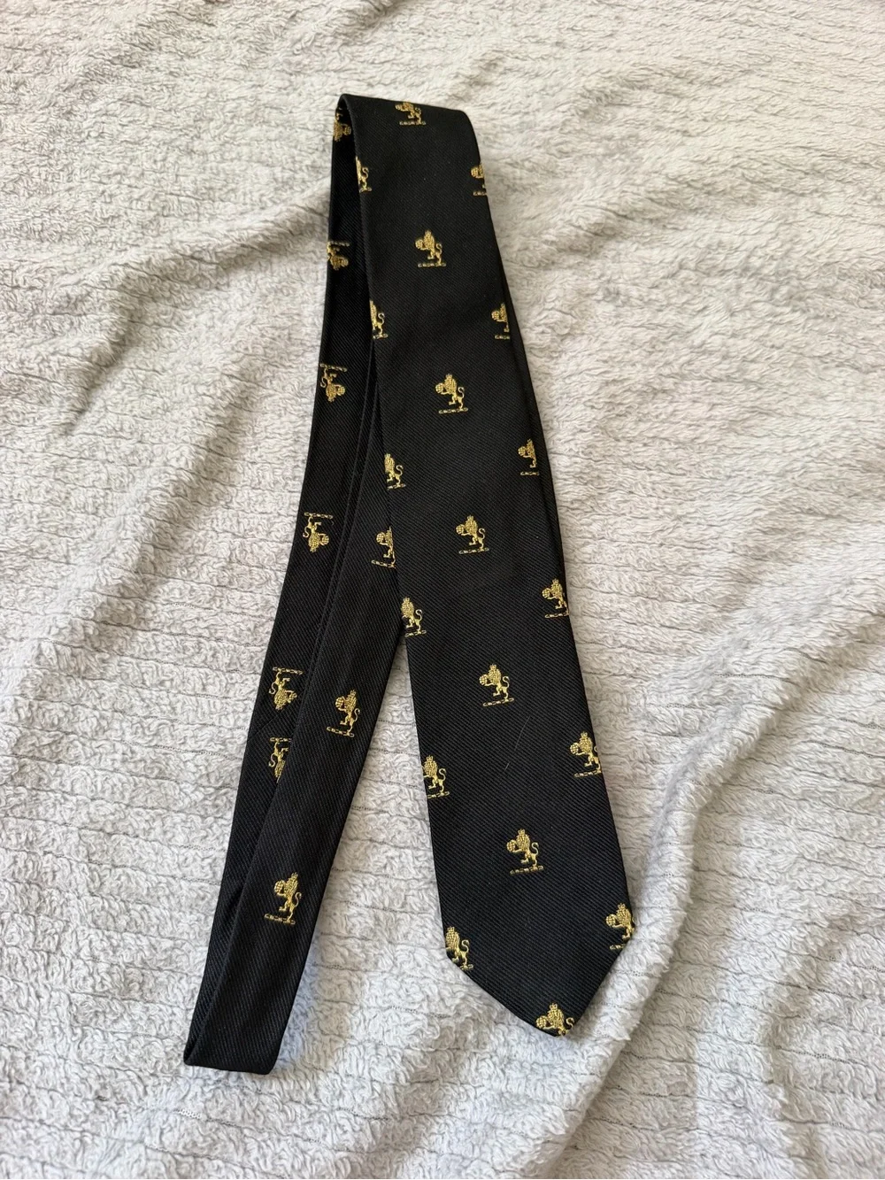 Black Tie with Gold Crest Pattern